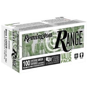 Remington Range 9mm Luger 115gr Full Metal Jacket Handgun Ammo - 100 Rounds