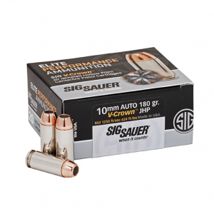 SIG SAUER Elite Performance 10mm 180 Grain V-Crown JHP Ammo 20 Round Box (E10MM1-20)