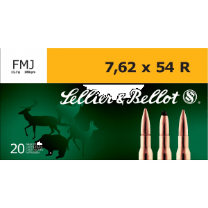 Sellier & Bellot Rifle Ammunition 7.62x54R 180 gr 2580 fps FMJ - 20/box