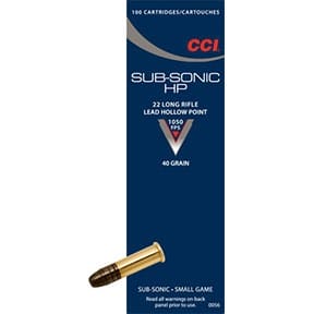 Sub-Sonic Hp Ammo 22 Long Rifle 40gr Lead Hollow Point - 22 Long Rifle 40gr Lead Hollow Point 100/Box