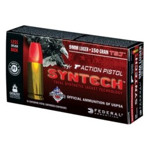 Syntech Action Pistol 9mm Luger Ammo - 9mm Luger 150gr Syntech Jacket Flat Nose 500/Case