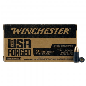 USA Forged- Steel Case Handgun Ammunition 9mm Luger 115 gr. FMJ 1190 fps 500/ct Boxed