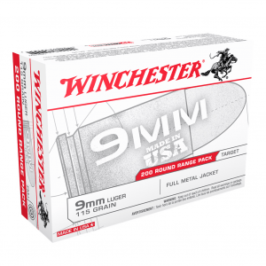 WINCHESTER USA 9mm 115Gr FMJ 200 Rounds/Box Handgun Ammo (USA9W)