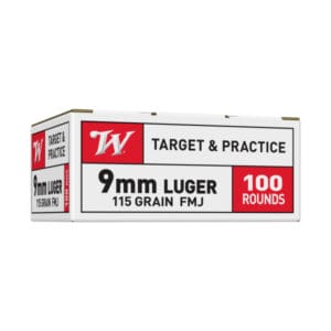 Winchester 9mm Luger 115 Grain FMJ Centerfire Handgun Ammo - 100 Rounds