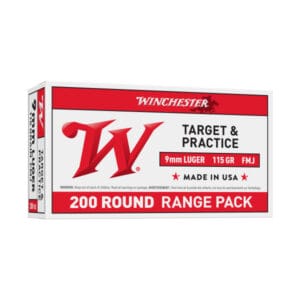 Winchester 9mm Luger 115 Grain FMJ Centerfire Handgun Ammo - 200 Rounds