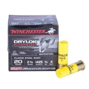 Winchester Drylok Super Steel 20 Gauge 2-3/4in #4 3/4oz Waterfowl Shotshells - 25 Rounds - #4