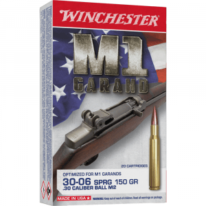 Winchester M1 Garand Rifle Ammunition .30-06 Sprg 150 gr. FMJ 2740 fps 20/ct