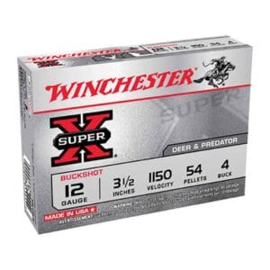 Winchester Super-X 12 Gauge 3-1/2in #4 Buck Buckshot Shotshells - 5 Rounds - #4 Buck