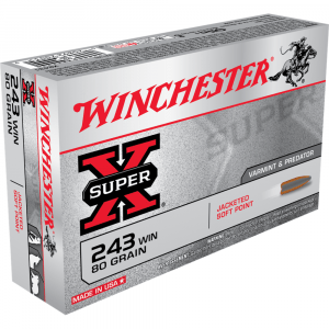 Winchester Super-X Rifle Ammunition .243 Win 80 gr. PSP 3350 fps 20/ct