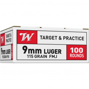 Winchester Target Handgun Ammunition 9mm Luger 115 gr. FMJ 1190 fps 100/ct