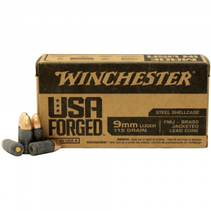 Winchester USA Forged- Steel Case Handgun Ammunition 9mm Luger 115 gr. FMJ 1190 fps 1000/ct