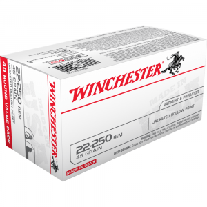 Winchester USA Rifle Ammunition .22-250 Rem 45 gr JHP 4000 fps 40/ct