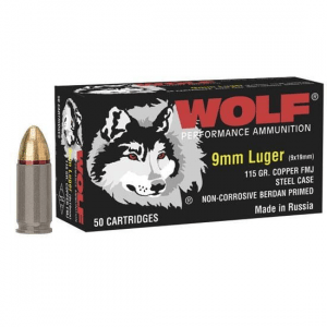 Wolf Polyformance Handgun Ammunition 9mm Luger 115 gr FMJ 1150 fps 50/ct