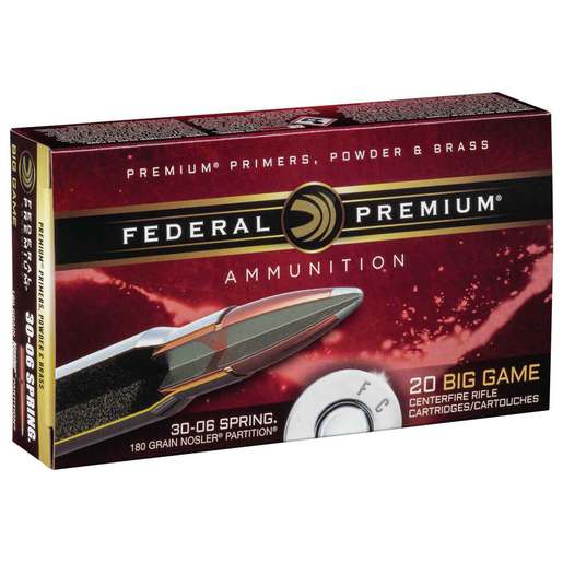 Federal Premium Vital Shok 30-06 Springfield 180gr Nosler Partition Rifle Ammo - 20 Rounds