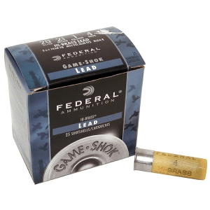 FEDERAL Game-Shok Upland Hi-Brass 20 Gauge 3in #4 Lead Ammo, 25 Round Box (H2044)