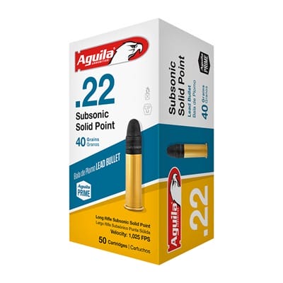 Subsonic Lead Solid Point 22lr Ammo - 22 Long Rifle 40gr Subsonic Lead Solid Point 50/Box