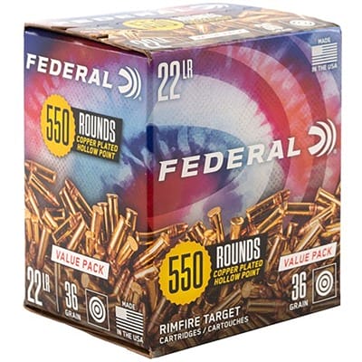 Target 22 Long Rifle Copper Plated Hollow Point Rimfire Ammo - Target 22 Long Rifle 36gr Copper Plated Hollow Point 550/Box