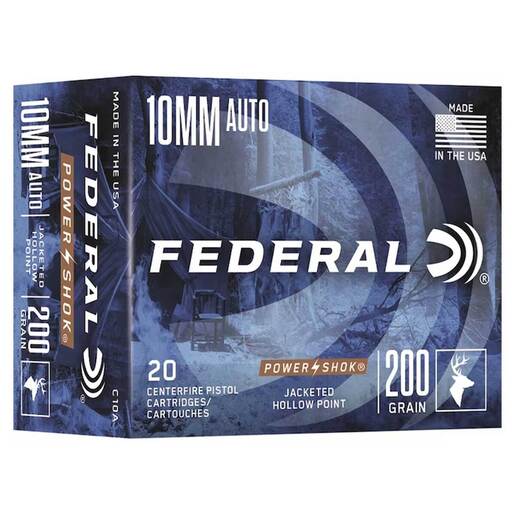 Federal Power Shock 10mm Auto 200gr JHP Handgun Ammo - 20 Rounds